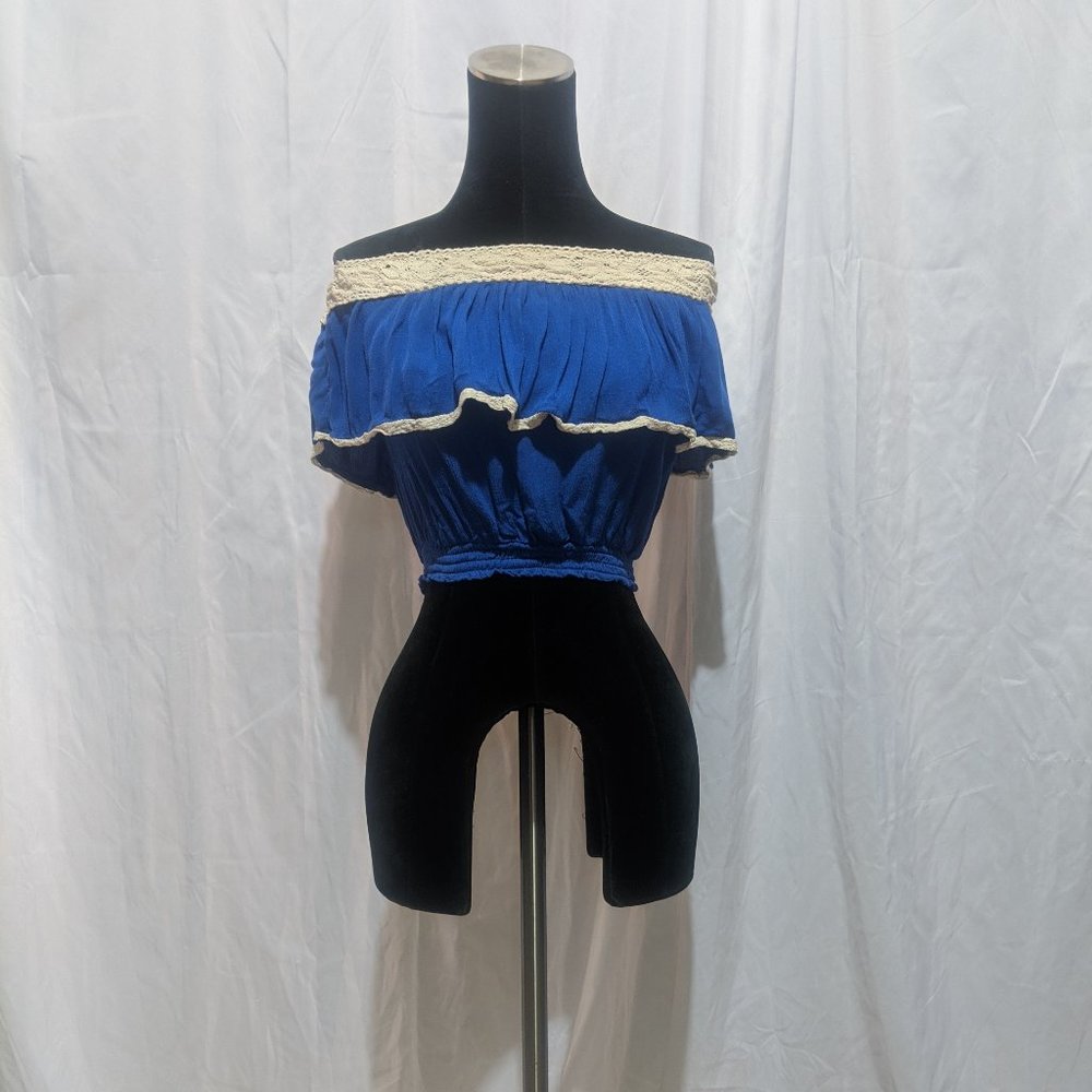 Royal Blue Bohemian Off The Shoulder Flying Tomato Crop Top Size Small